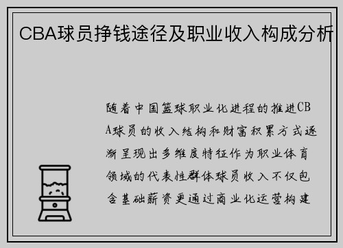 CBA球员挣钱途径及职业收入构成分析