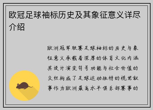 欧冠足球袖标历史及其象征意义详尽介绍