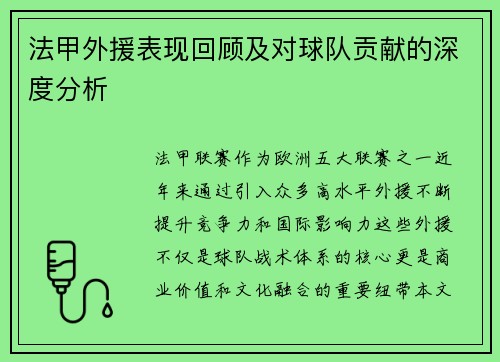 法甲外援表现回顾及对球队贡献的深度分析
