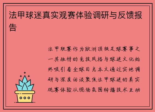 法甲球迷真实观赛体验调研与反馈报告