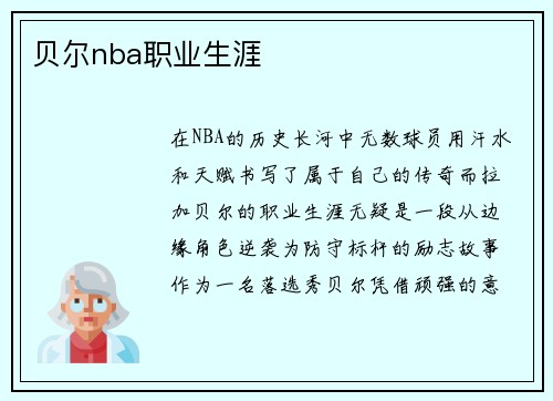 贝尔nba职业生涯