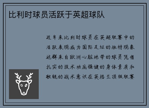 比利时球员活跃于英超球队